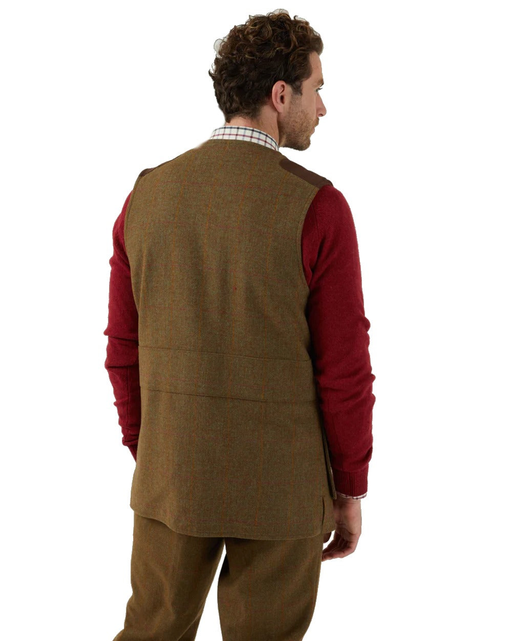 Hawthorn coloured Alan Paine Combrook Tweed Shooting Waistcoat on white background 