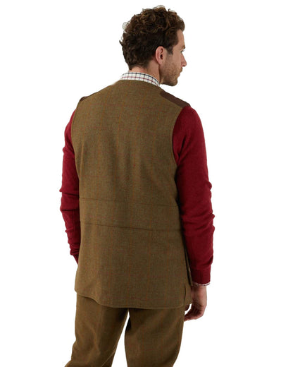 Hawthorn coloured Alan Paine Combrook Tweed Shooting Waistcoat on white background 