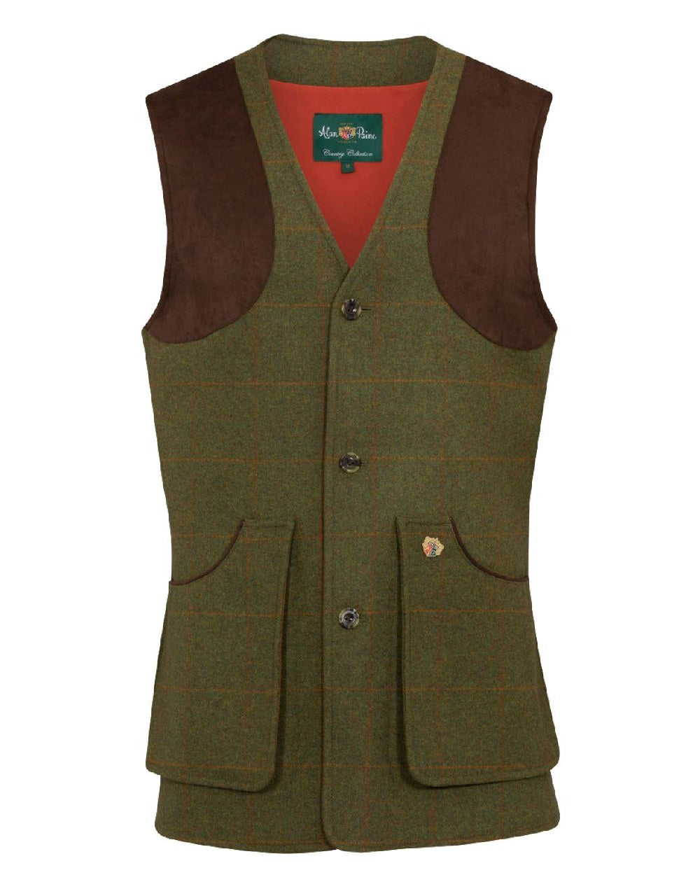 Maple coloured Alan Paine Combrook Tweed Shooting Waistcoat on white background 