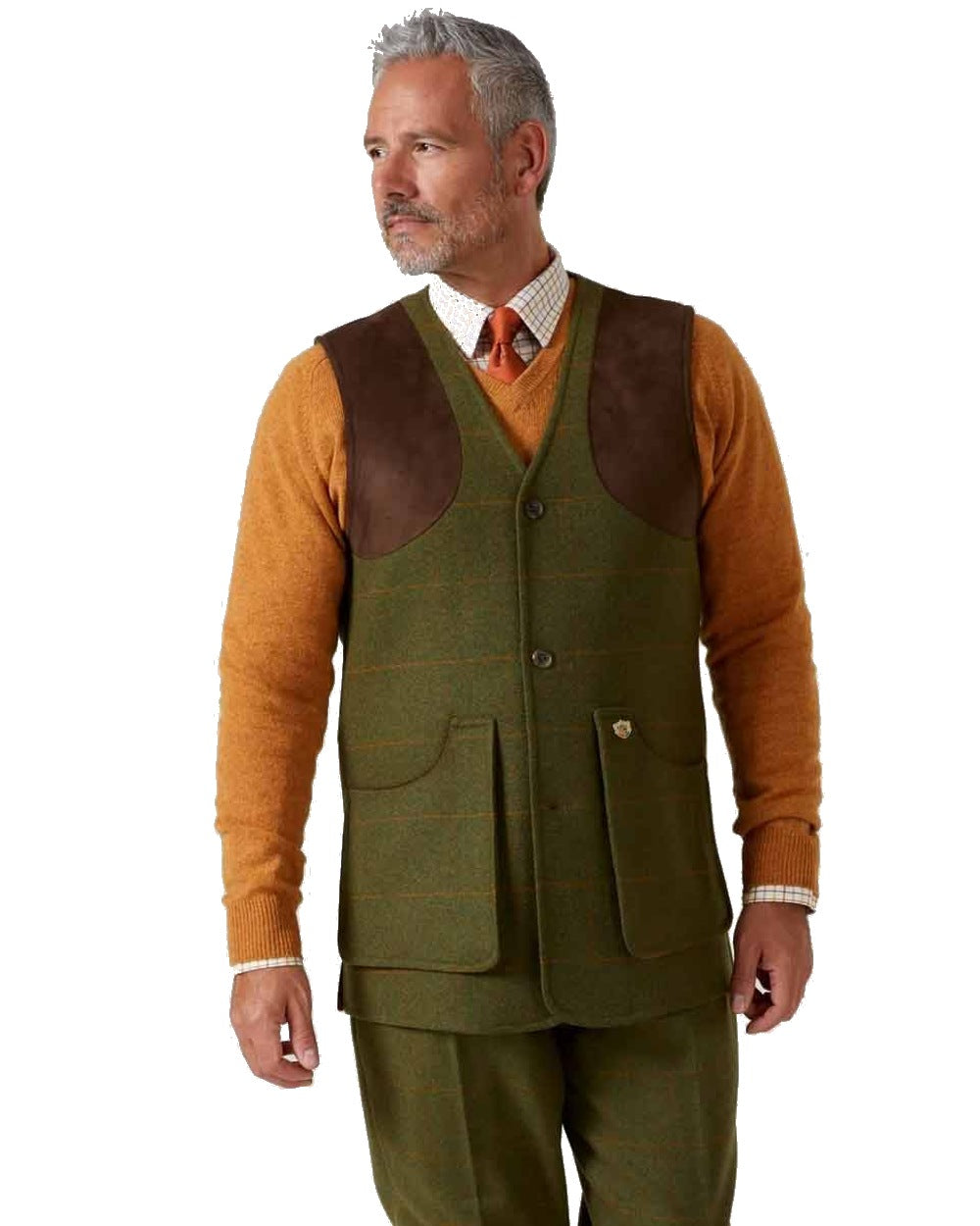 Maple coloured Alan Paine Combrook Tweed Shooting Waistcoat on white background 