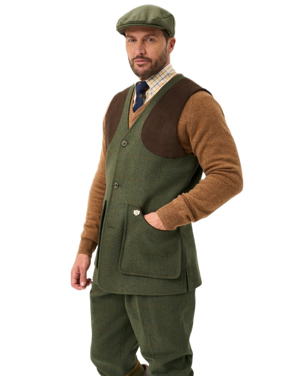 Mariner coloured Alan Paine Combrook Tweed Shooting Waistcoat on white background 