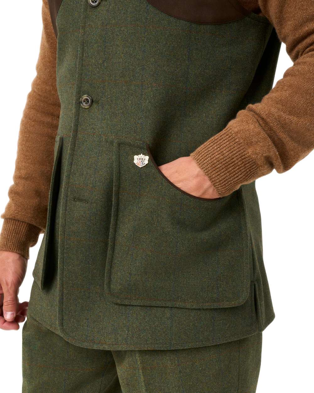 Mariner coloured Alan Paine Combrook Tweed Shooting Waistcoat on white background 