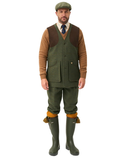 Mariner coloured Alan Paine Combrook Tweed Shooting Waistcoat on white background 