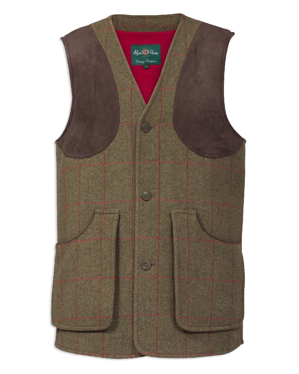 Sage coloured Alan Paine Combrook Tweed Shooting Waistcoat on white background 