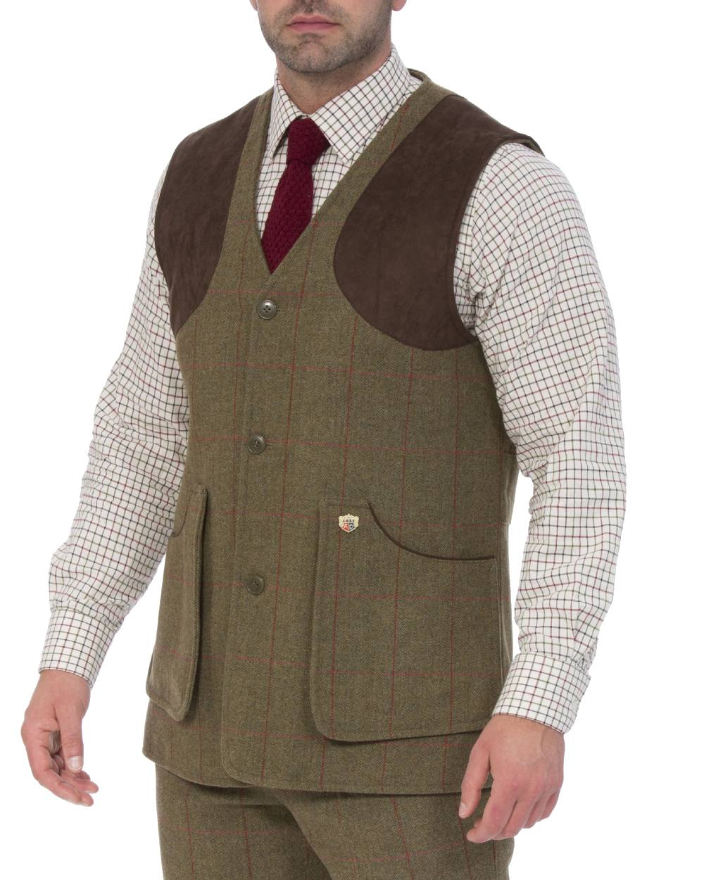 Sage coloured Alan Paine Combrook Tweed Shooting Waistcoat on white background 