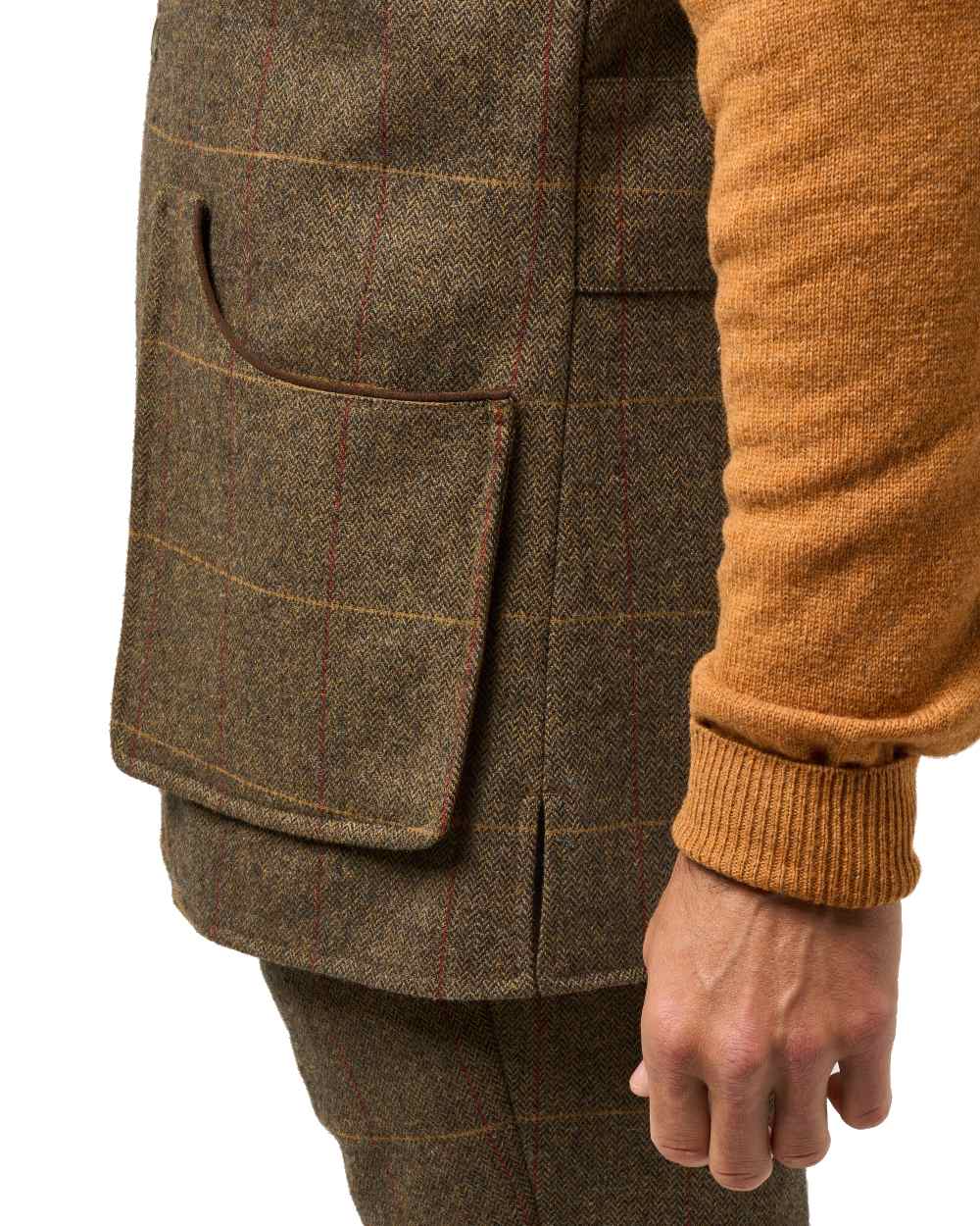 Teak coloured Alan Paine Combrook Tweed Shooting Waistcoat on white background 