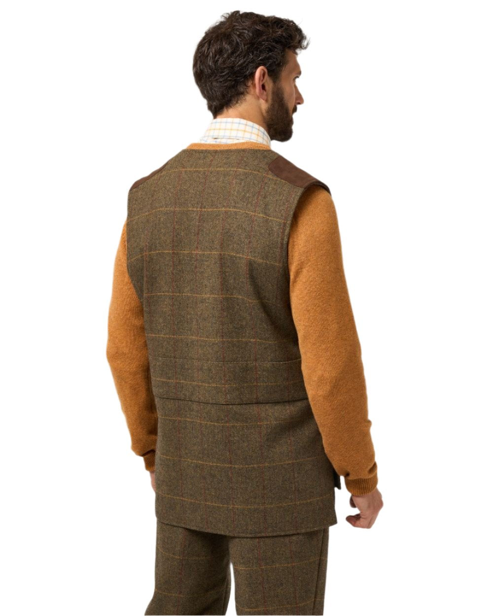 Teak coloured Alan Paine Combrook Tweed Shooting Waistcoat on white background 