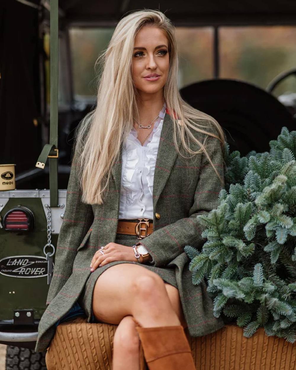 Heath Coloured Alan Paine Combrook Tweed Skirt on car background 