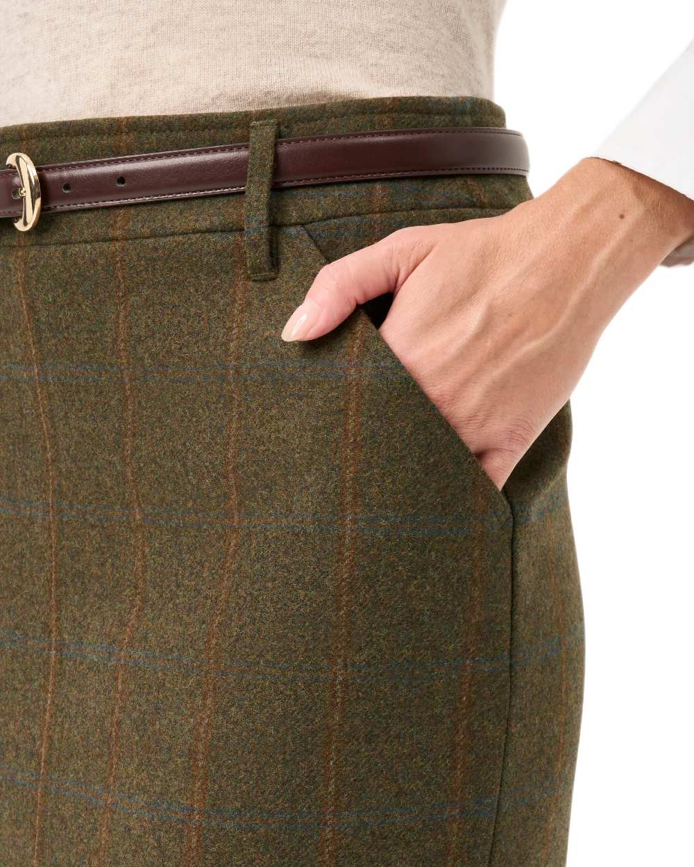 Willow Coloured Alan Paine Combrook Tweed Skirt on white background 