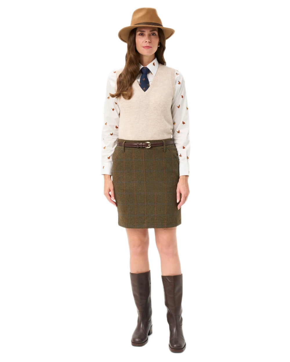 Willow Coloured Alan Paine Combrook Tweed Skirt on white background 