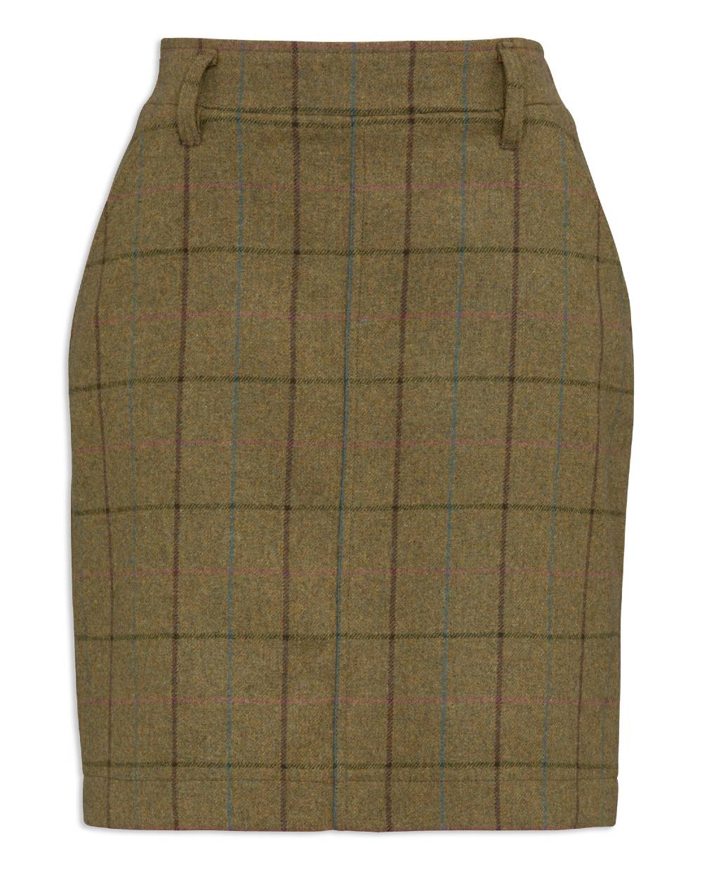 Lotus coloured Alan Paine Combrook Tweed Skirt on white background 