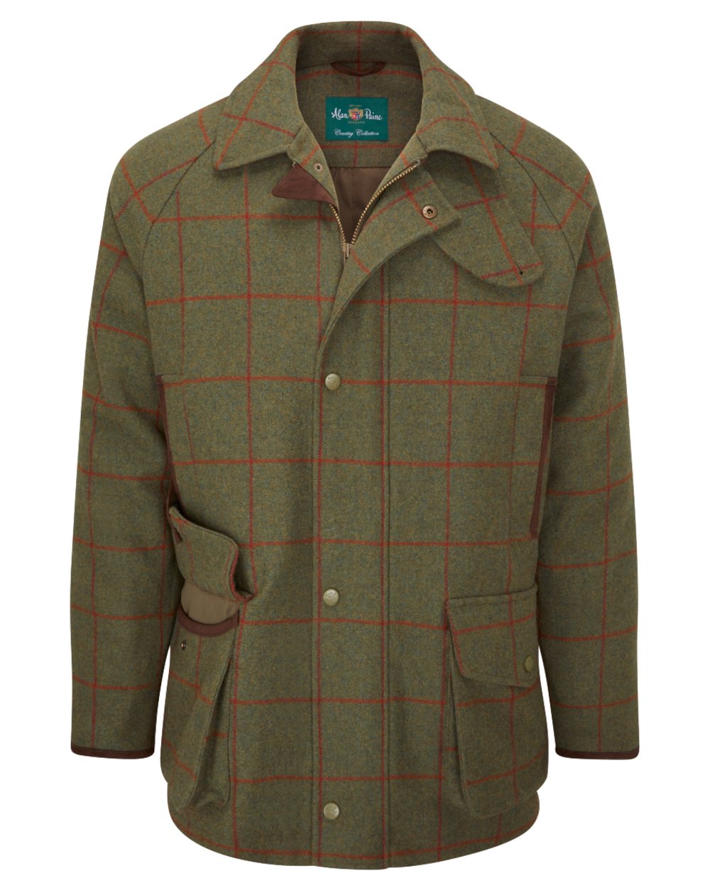 Reed coloured Alan Paine Combrook Tweed Waterproof Coat on white background 