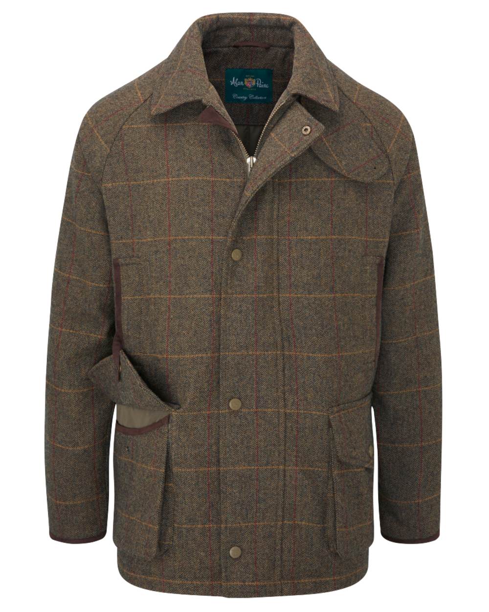 Teak coloured Alan Paine Combrook Tweed Waterproof Coat on white background 