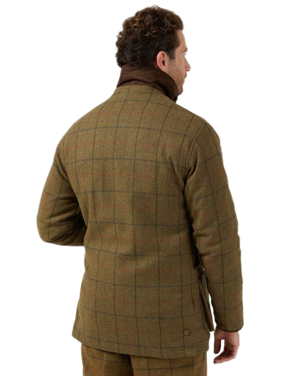 Thyme coloured Alan Paine Combrook Tweed Waterproof Coat on white background 