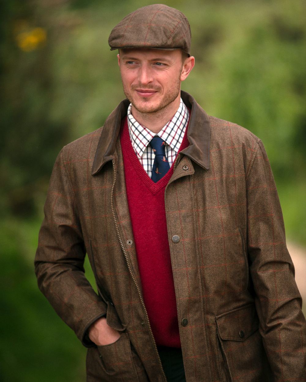 Oak Coloured Alan Paine Didsmere Mens Technical Tweed Coat on outdoor background 