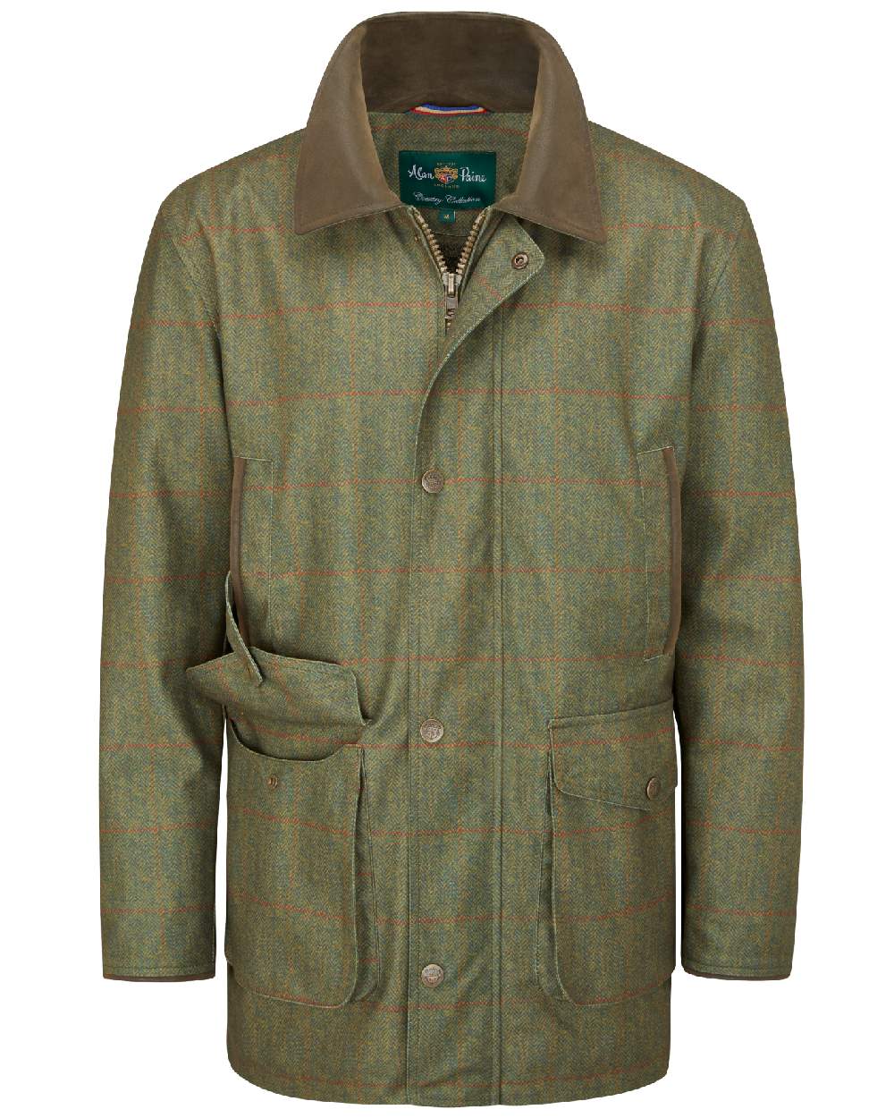 Olive coloured Alan Paine Didsmere Mens Technical Tweed Coat on white background