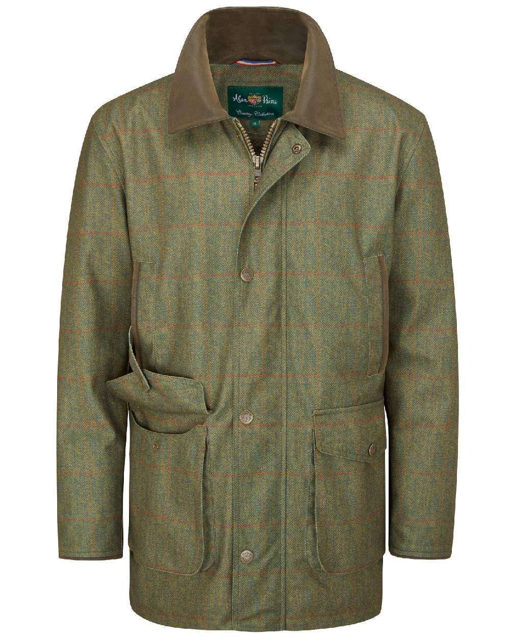 Olive coloured Alan Paine Didsmere Mens Technical Tweed Coat on white background 