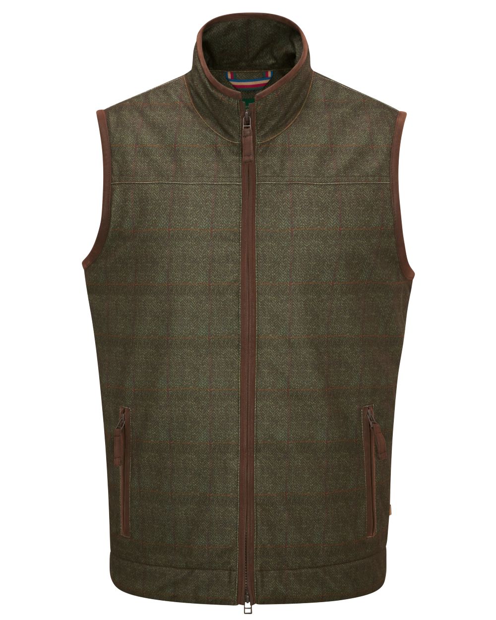 Elon coloured Alan Paine Didsmere Mens Technical Tweed Gilet on white background 