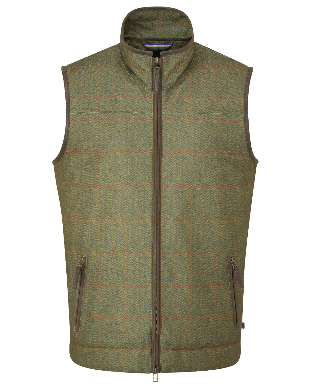 Olive coloured Alan Paine Didsmere Mens Technical Tweed Gilet on white background