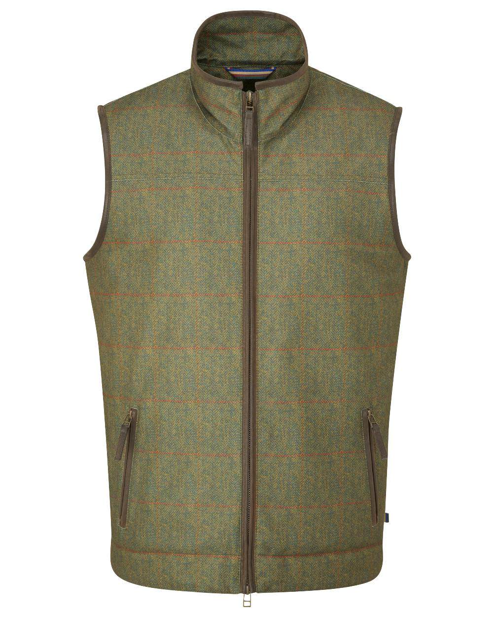 Olive coloured Alan Paine Didsmere Mens Technical Tweed Gilet on white background 
