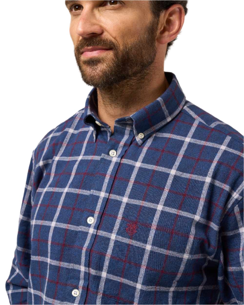 Blue coloured Alan Paine Ilkley Flannel Button Down Collar Shirt on white background 