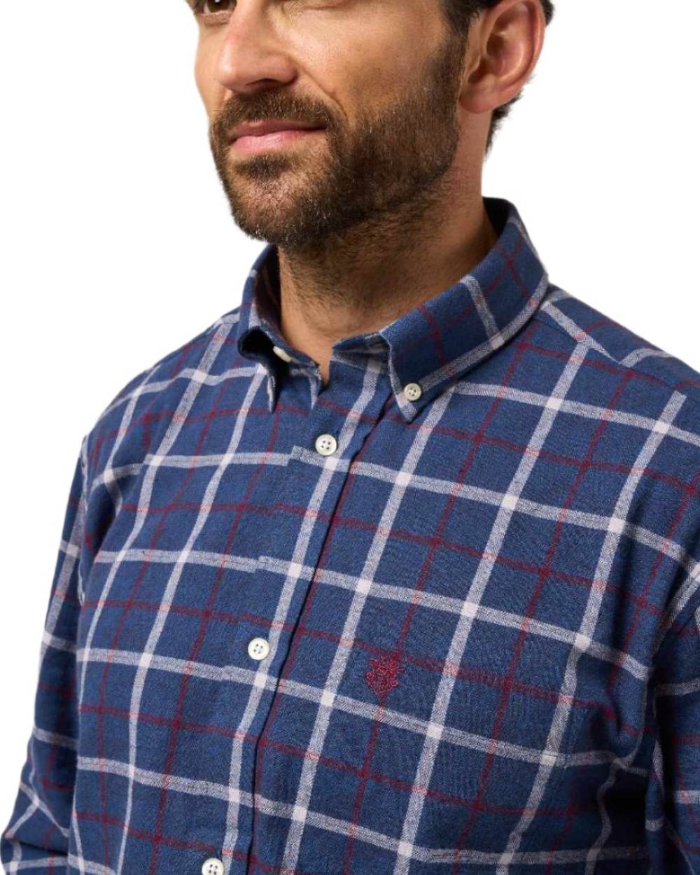 Blue coloured Alan Paine Ilkley Flannel Button Down Collar Shirt on white background 