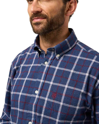 Blue coloured Alan Paine Ilkley Flannel Button Down Collar Shirt on white background 