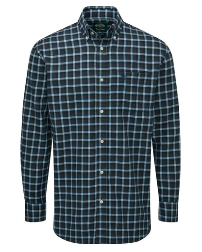 Brown Blue coloured Alan Paine Ilkley Flannel Button Down Collar Shirt on white background 