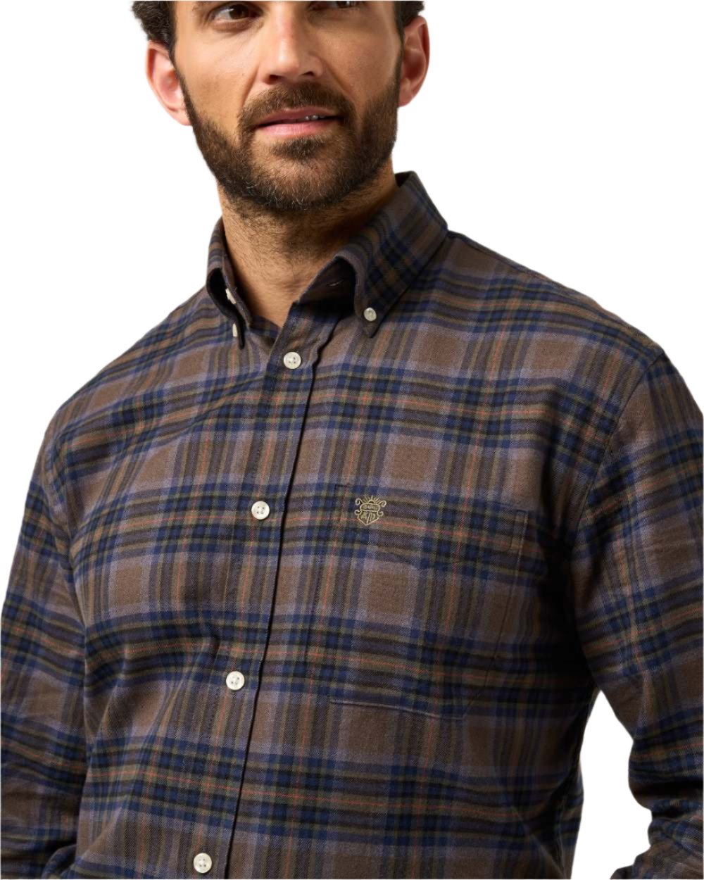 Brown coloured Alan Paine Ilkley Flannel Button Down Collar Shirt on white background 