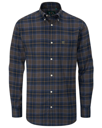 Green Blue coloured Alan Paine Ilkley Flannel Button Down Collar Shirt on white background 