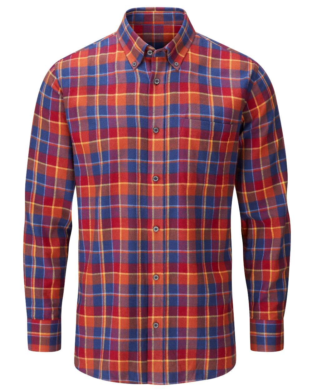 Red coloured Alan Paine Ilkley Flannel Button Down Collar Shirt on white background 