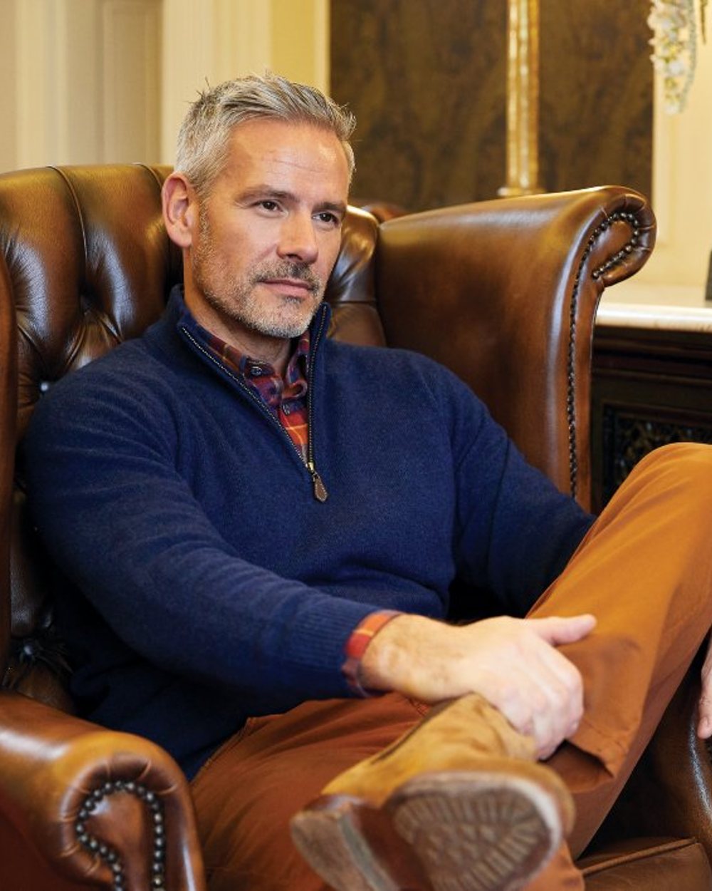 Red coloured Alan Paine Ilkley Flannel Button Down Collar Shirt on chair background 