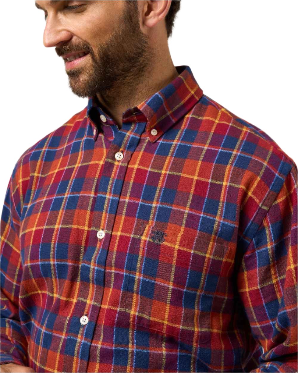 Red coloured Alan Paine Ilkley Flannel Button Down Collar Shirt on white background 