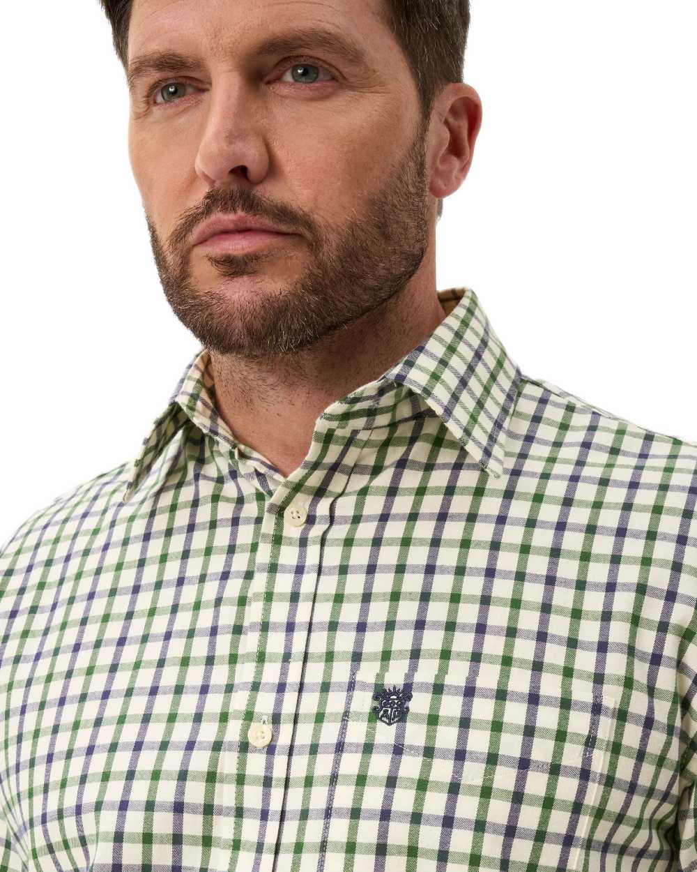 Blue Green coloured Alan Paine Ilkley Shirt on white background 