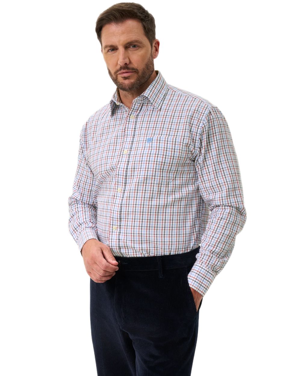 Blue Red coloured Alan Paine Ilkley Shirt on white background 