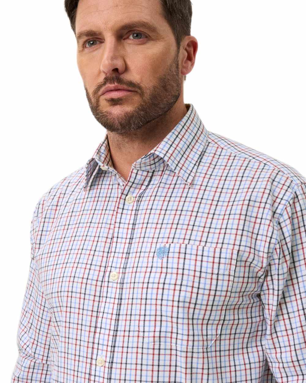 Blue Red coloured Alan Paine Ilkley Shirt on white background 