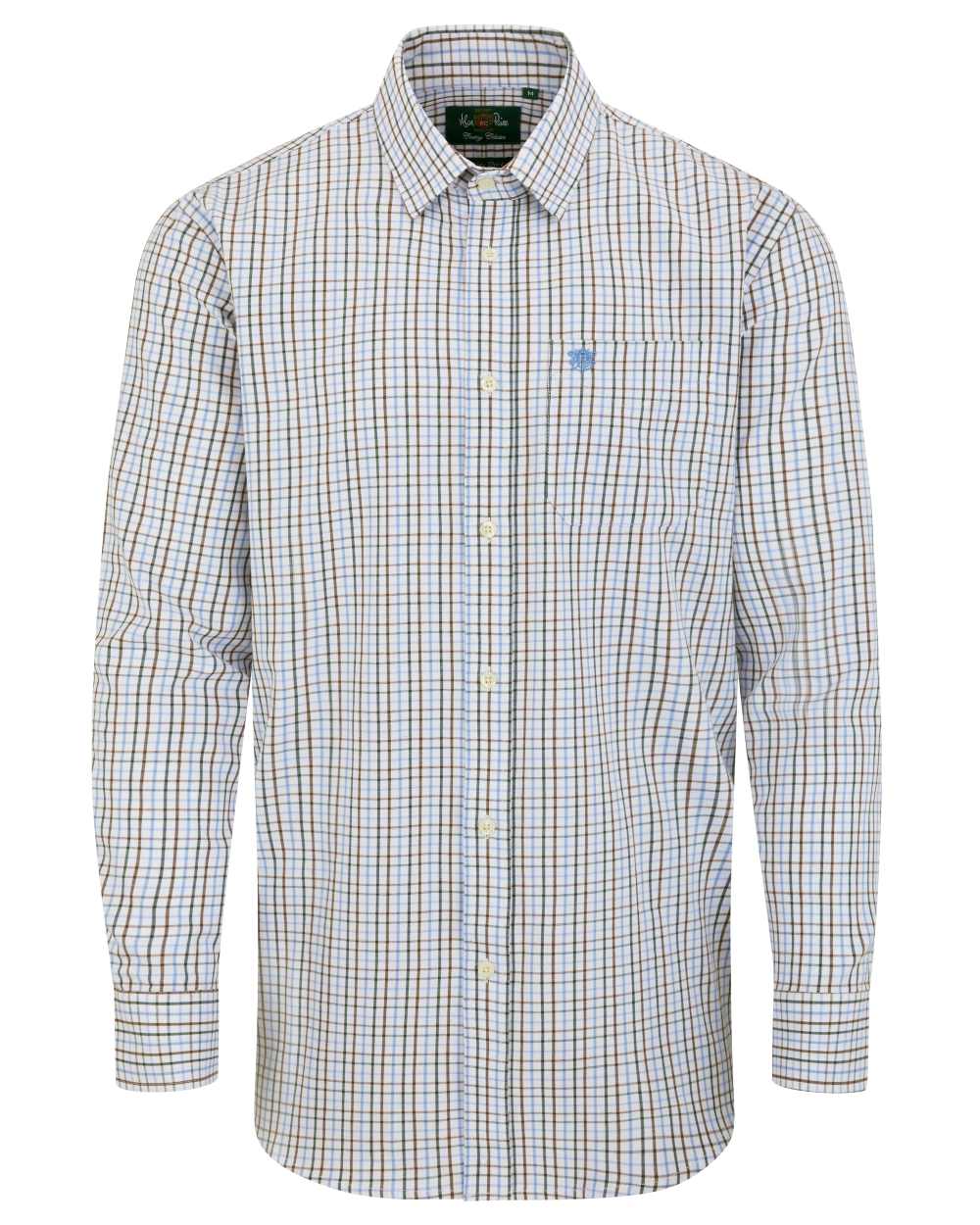 Green Brown coloured Alan Paine Ilkley Shirt on white background 