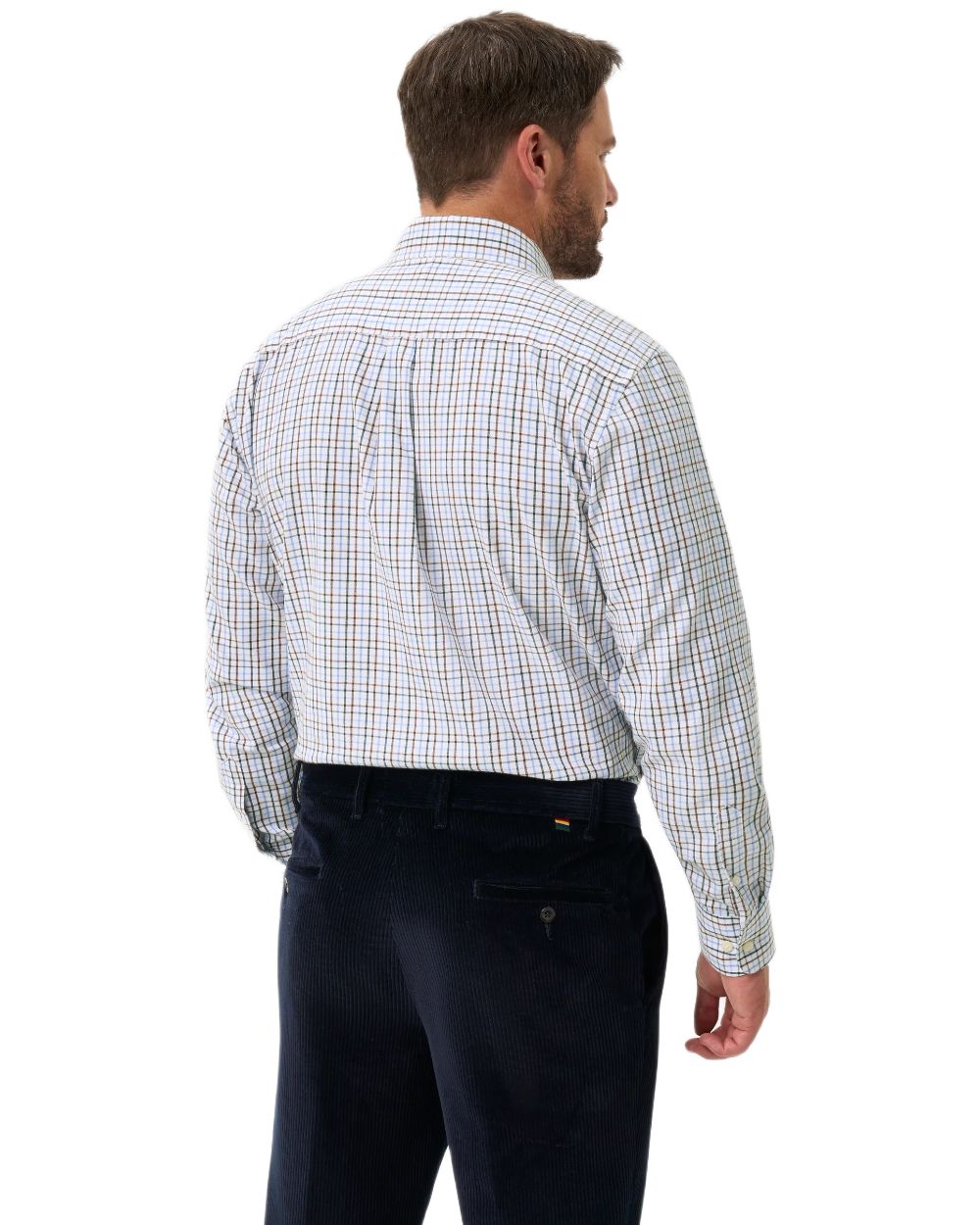 Green Brown coloured Alan Paine Ilkley Shirt on white background 