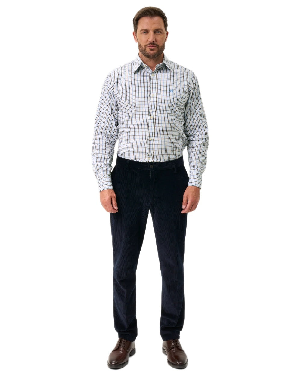 Green Brown coloured Alan Paine Ilkley Shirt on white background 
