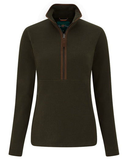 Olive coloured Alan Paine Ladies Cleardale Microfleece Half Zip Jacket on white background 