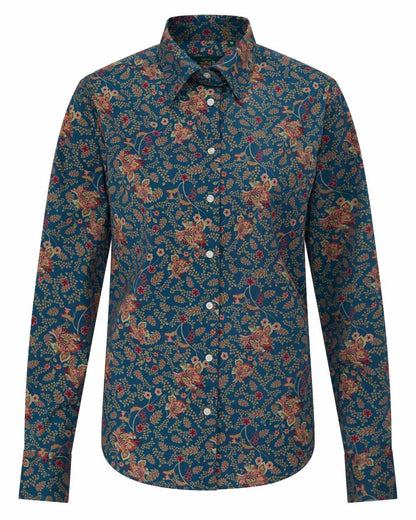 Blue Floral coloured Alan Paine Ladies Lawen Printed Shirt on white background 