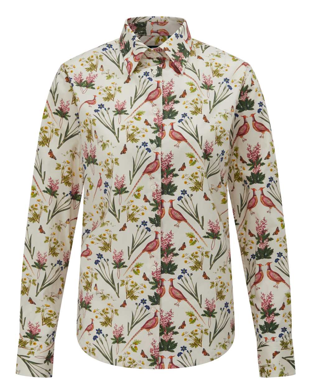 Cream Floral coloured Alan Paine Ladies Lawen Printed Shirt on white background 