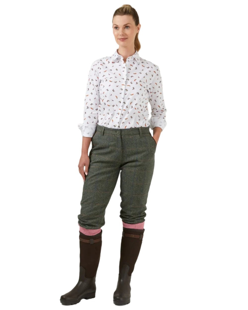 Dog &amp; Duck coloured Alan Paine Ladies Lawen Printed Shirt on white background 