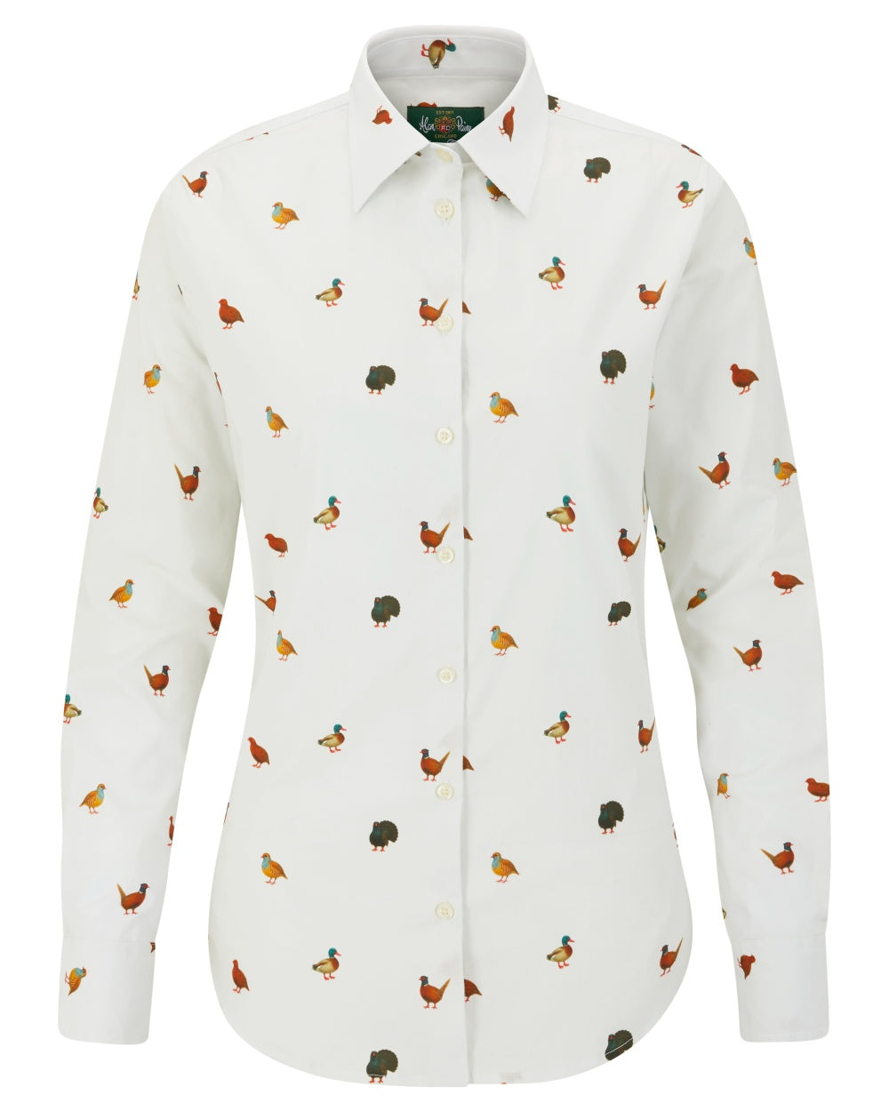 Game Bird Print coloured Alan Paine Ladies Lawen Printed Shirt on white background 