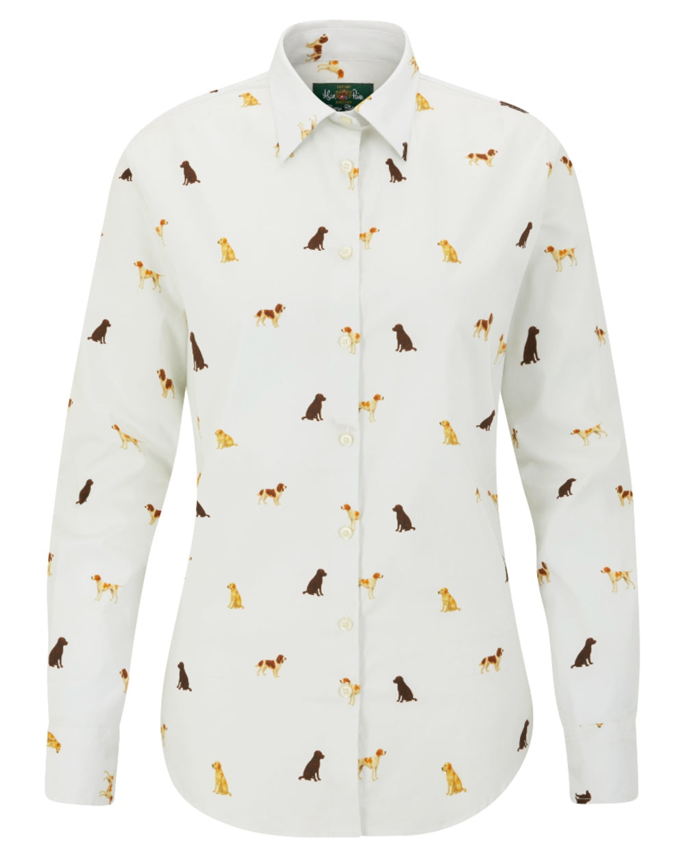 Gun Dog Print coloured Alan Paine Ladies Lawen Printed Shirt on white background 