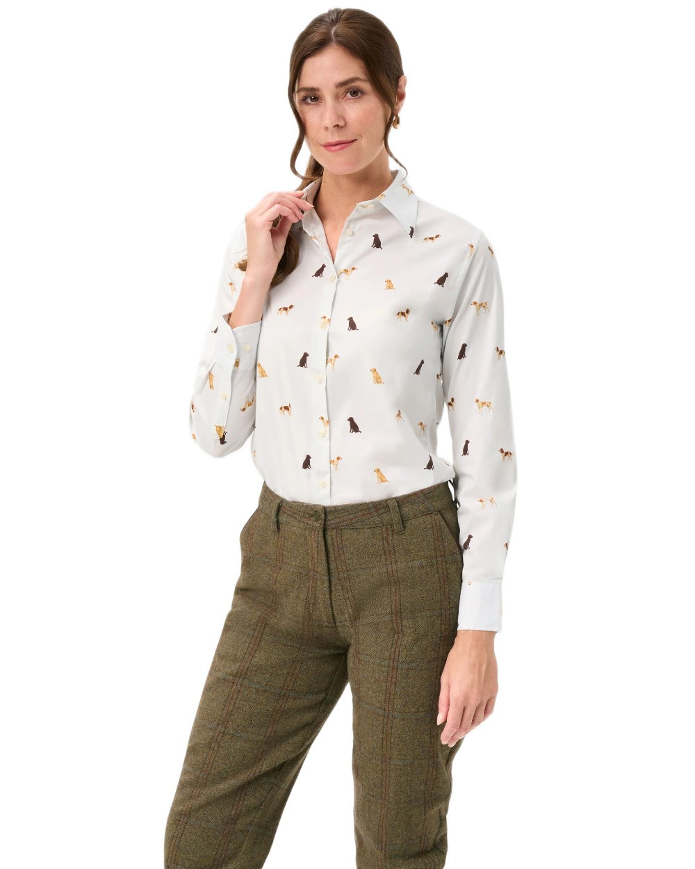 Gun Dog Print coloured Alan Paine Ladies Lawen Printed Shirt on white background 