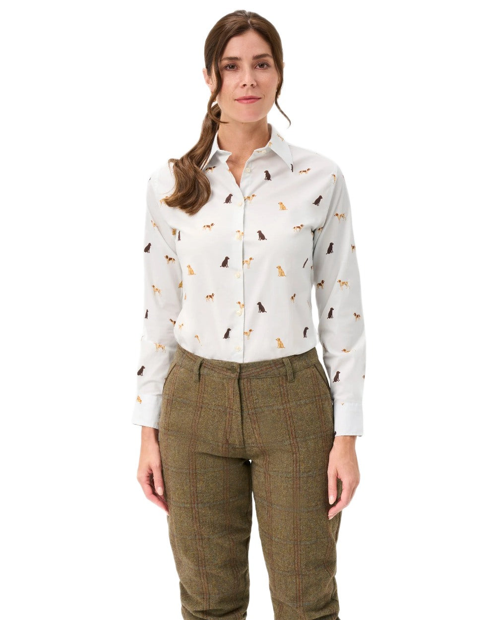 Gun Dog Print coloured Alan Paine Ladies Lawen Printed Shirt on white background 