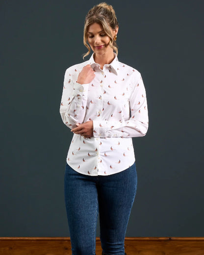 Pheasant Coloured Alan Paine Ladies Lawen Printed Shirt on white background 