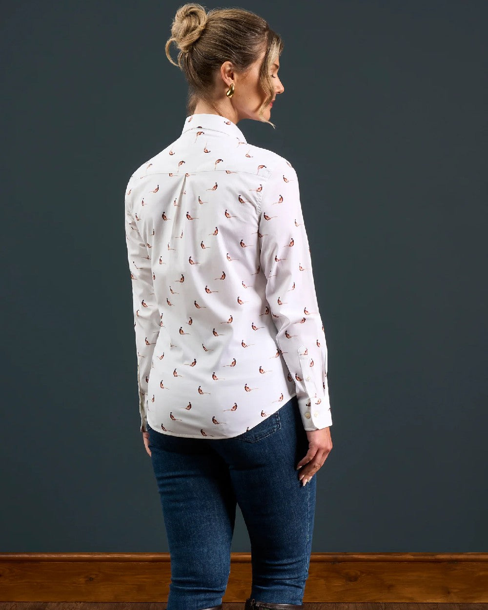 Pheasant coloured Alan Paine Ladies Lawen Printed Shirt on indoor background 