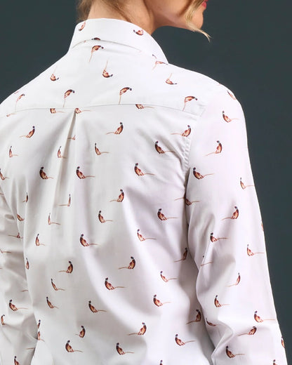 Pheasant coloured Alan Paine Ladies Lawen Printed Shirt on indoor background 